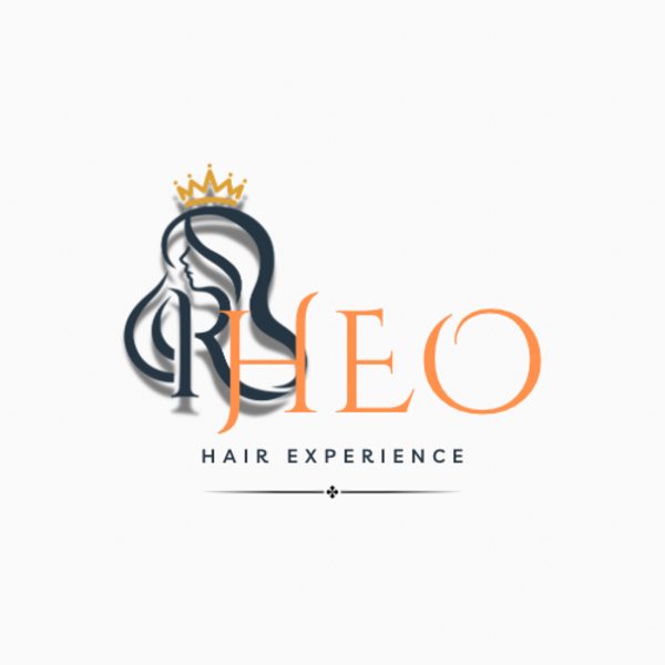 RHEO Hair Experience logo with a gold crown